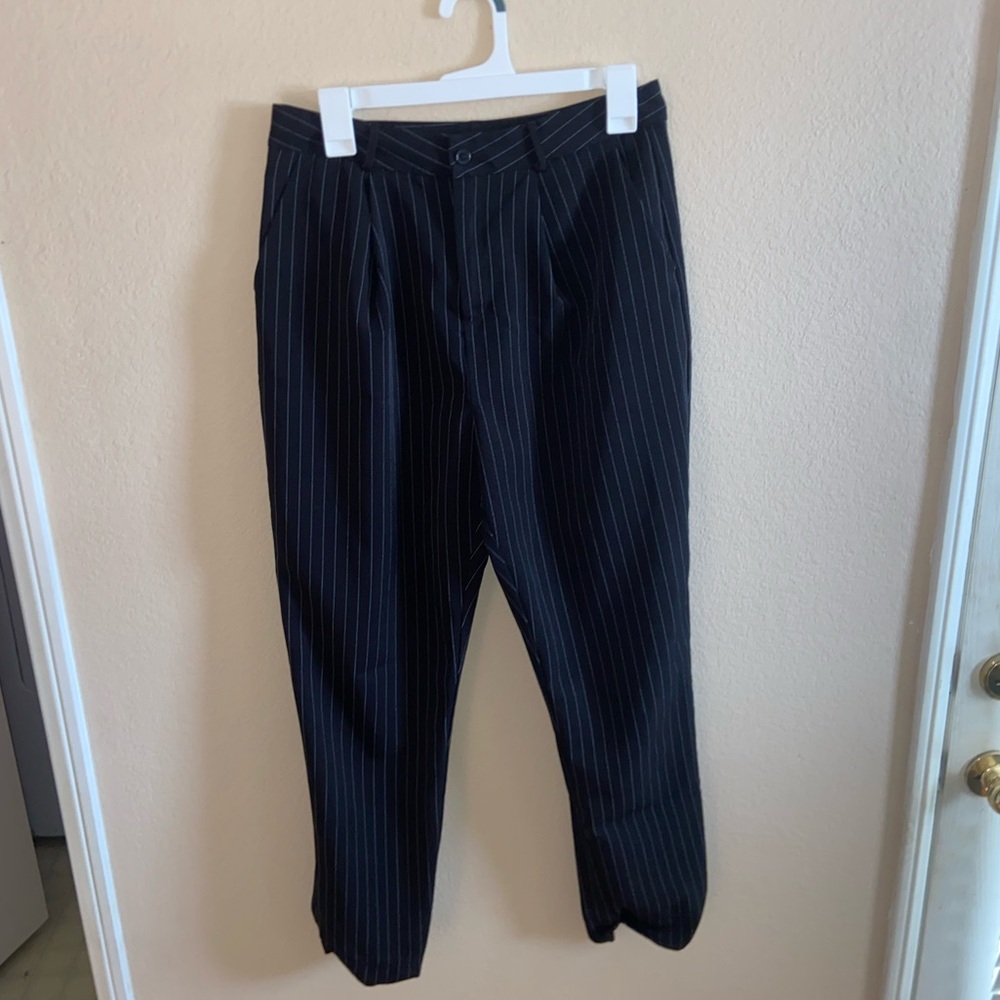 vintage striped trousers black dress slacks high waist glamour fashion y2k pants - Picture 3 of 11